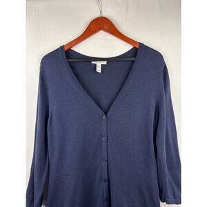 Isaac Mizrahi Live! Womens Navy Cardigan Sweater M Cotton/Rayon Blend